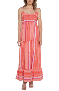 Open MAXI DRESS WITH RACER BACK CORAL MULTI STRIPE-1 in gallery view