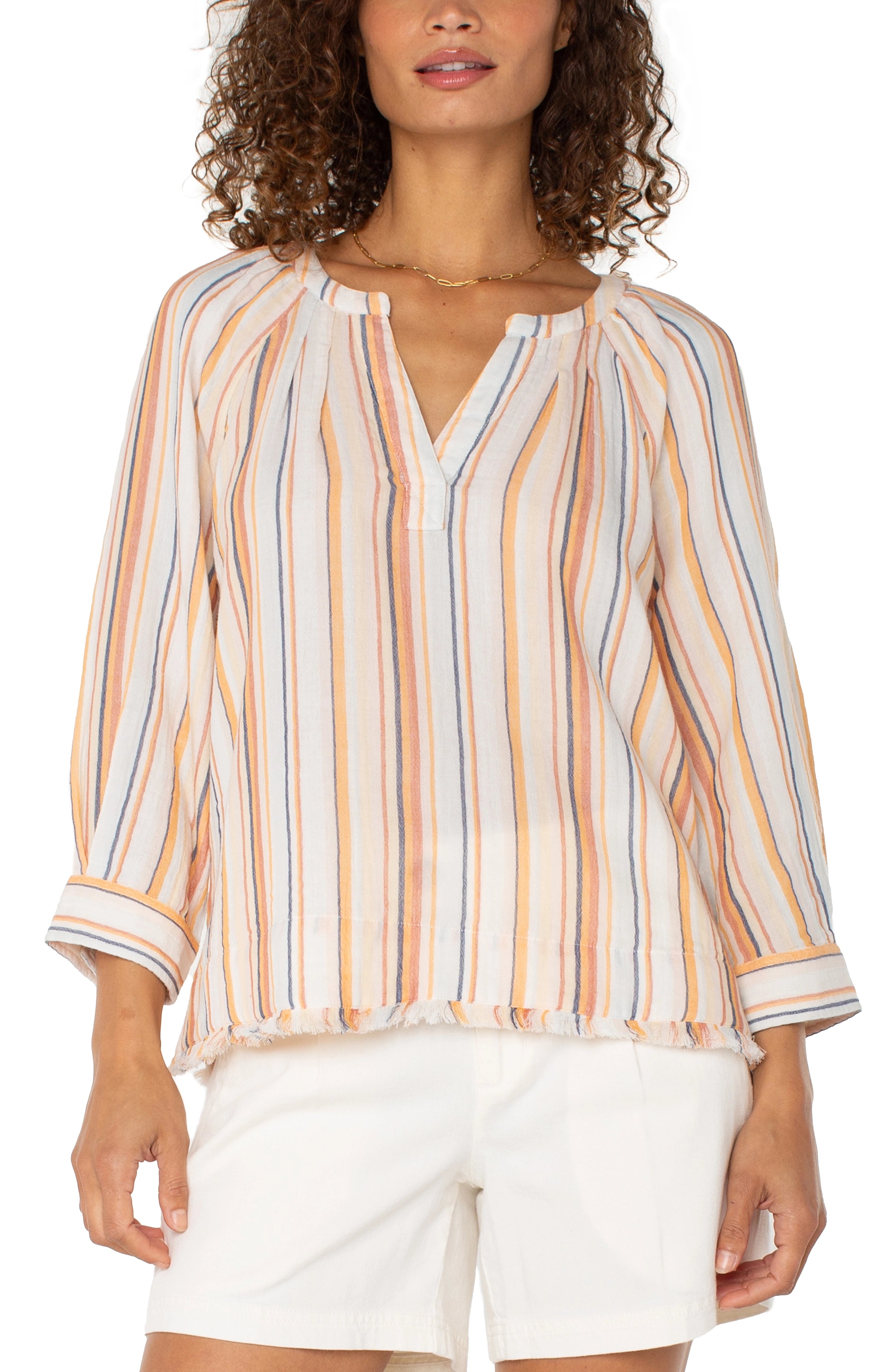 3/4 SLEEVE RAGLAN TOP W/ FRAY HEM – LIVERPOOL LOS ANGELES