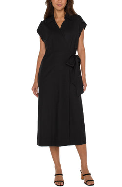 Open COLLARED WRAP DRESS BLACK-1 in gallery view