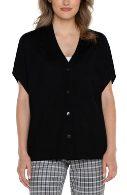 Open BUTTON FRONT DOLMAN CARDIGAN SWEATER BLACK-1 in gallery view