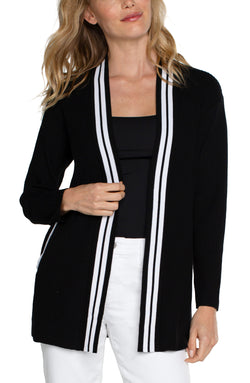 Open OPEN FRONT CARDIGAN SWEATER BLACK WHITE CONTRAST-1 in gallery view