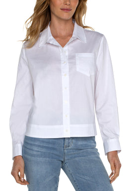 Open BUTTON FRONT SHIRT WITH ELASTIC BACK WAIST WHITE-1 in gallery view