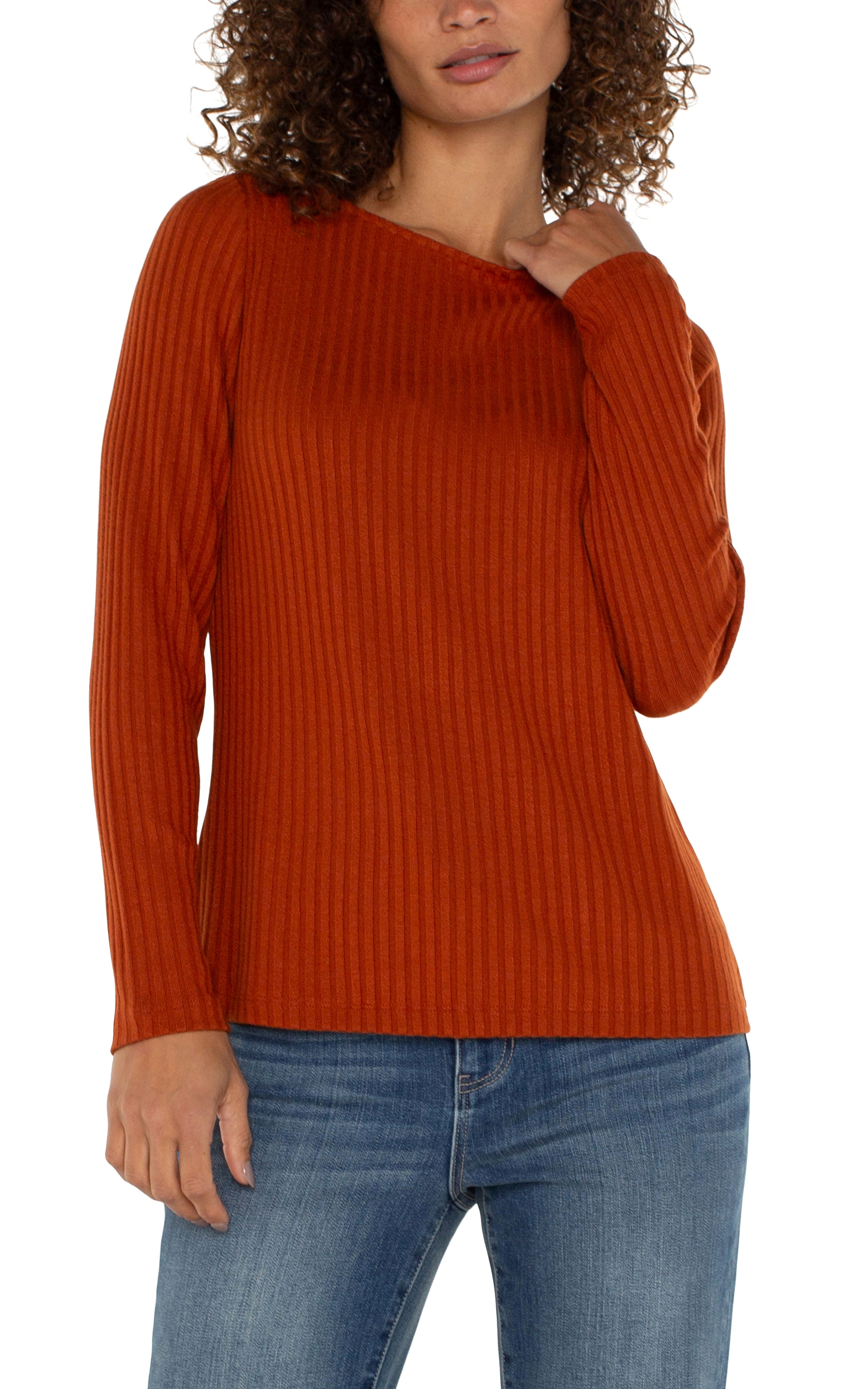 PETITE LONG SLEEVE BOAT NECK KNIT TOP