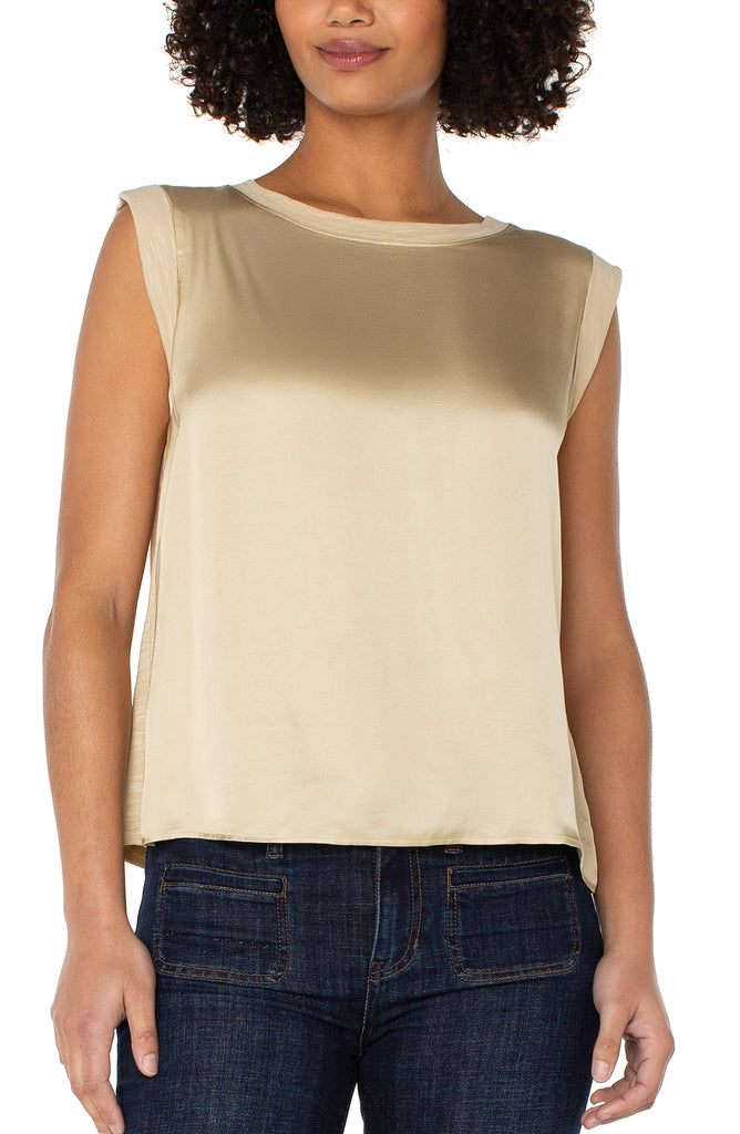 SLEEVELESS WOVEN TO KNIT TOP – LIVERPOOL LOS ANGELES