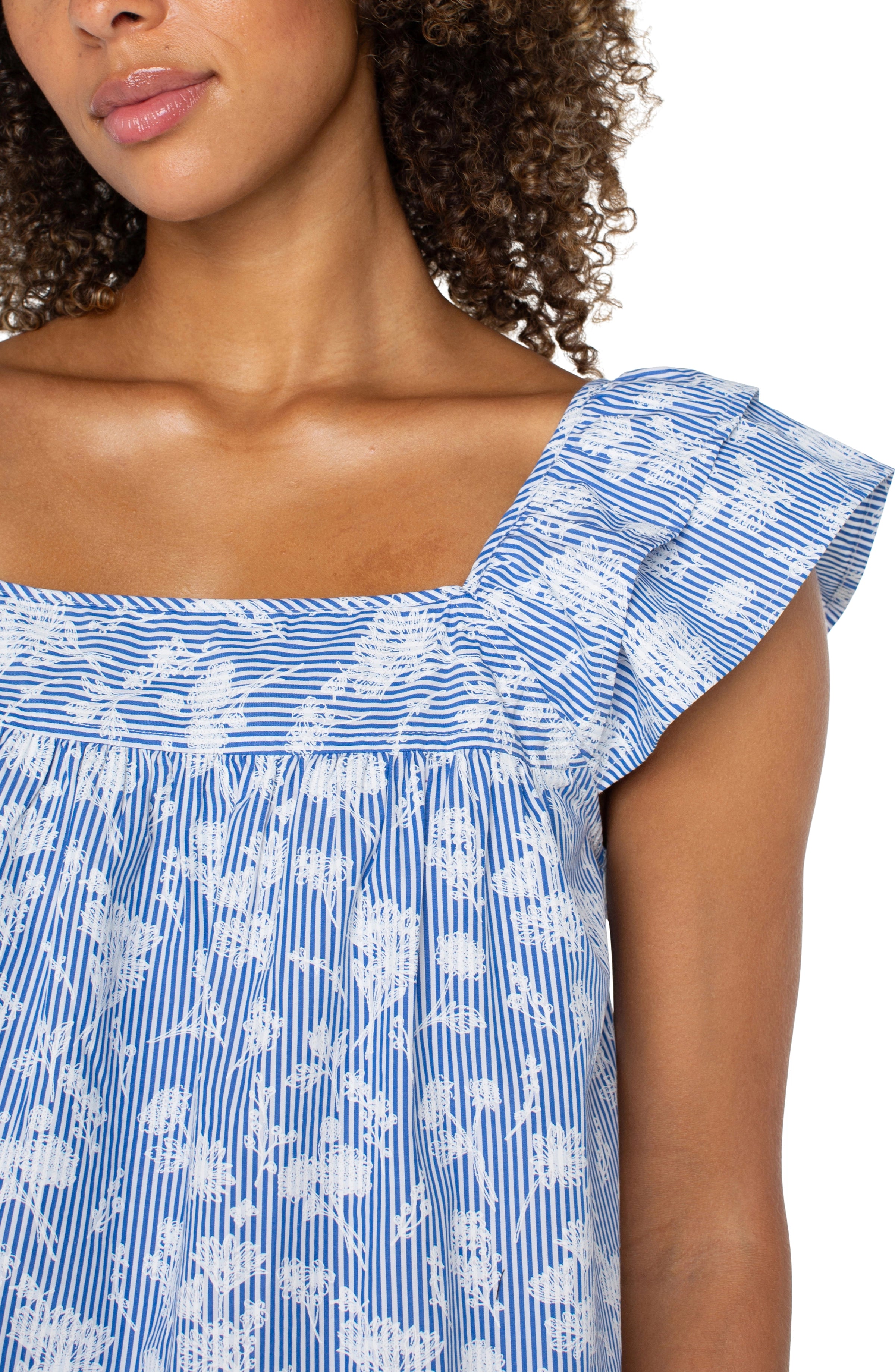 BLUE WHITE FLORAL STRIPE