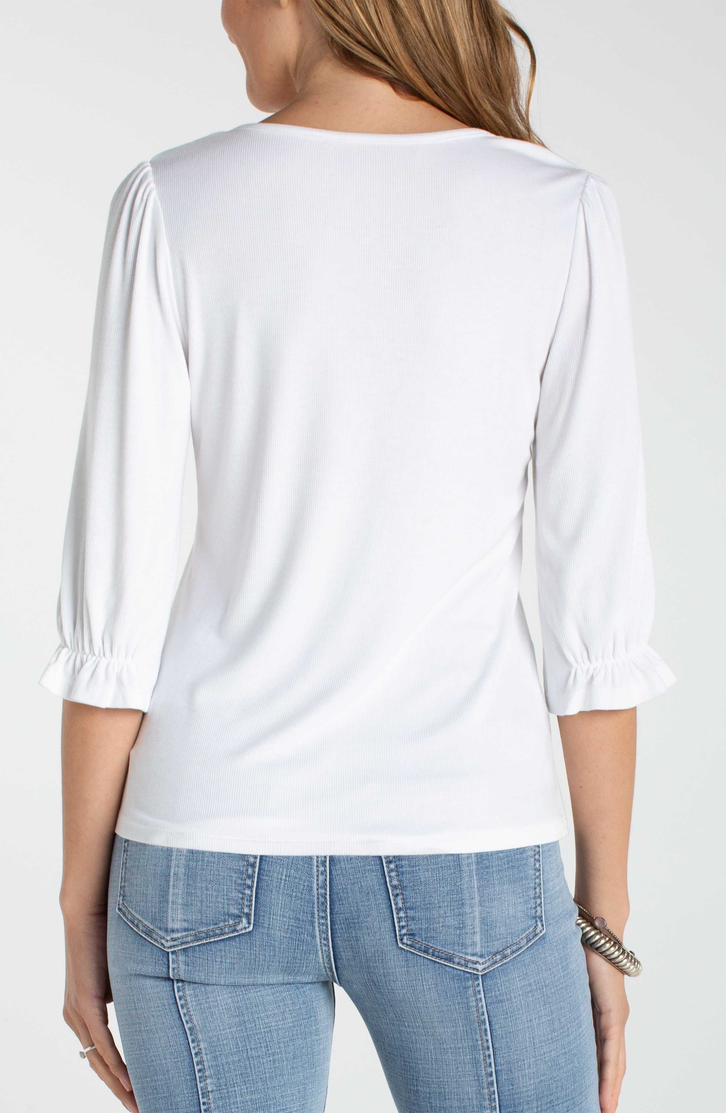 ELBOW SLEEVE NOTCH KNIT TEE