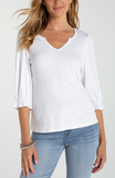 ELBOW SLEEVE NOTCH KNIT TEE