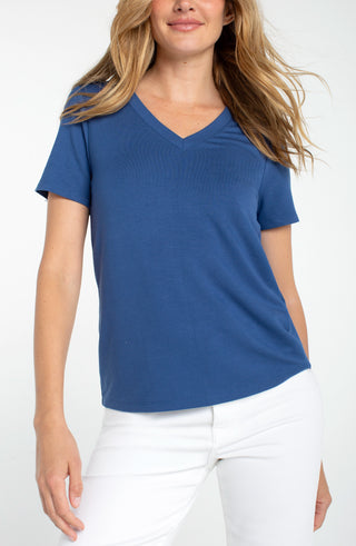 SHORT SLEEVE V-NECK KNIT TEE