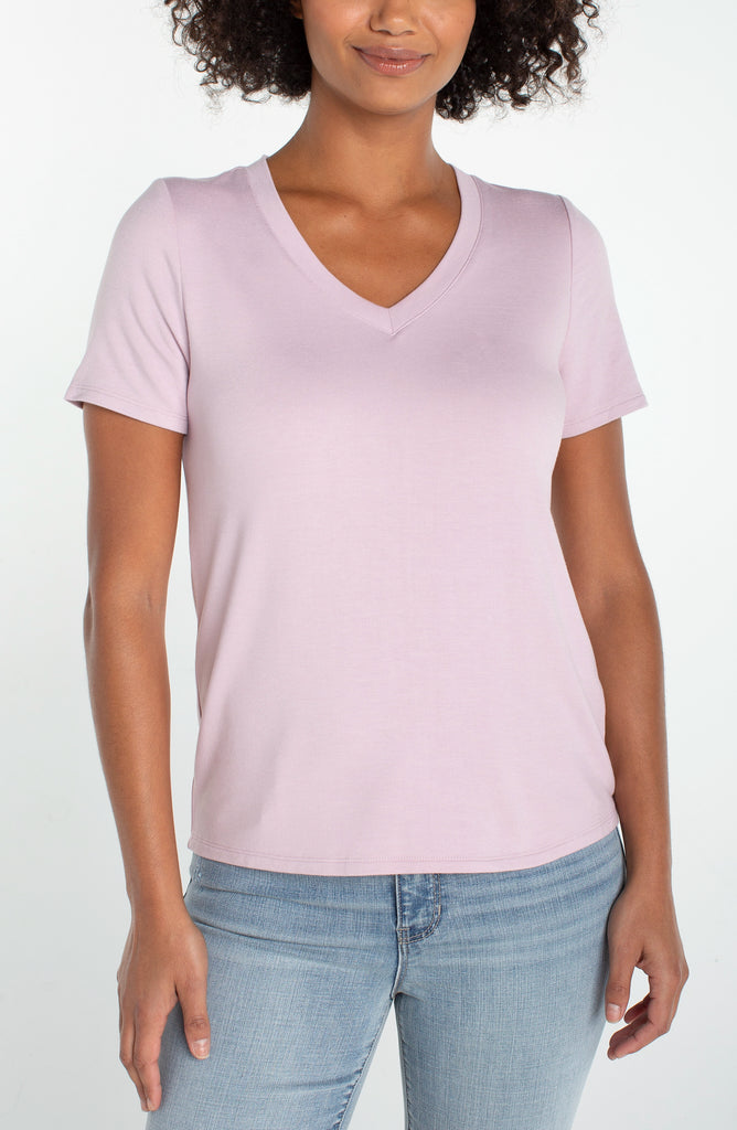 SHORT SLEEVE V NECK KNIT TEE
