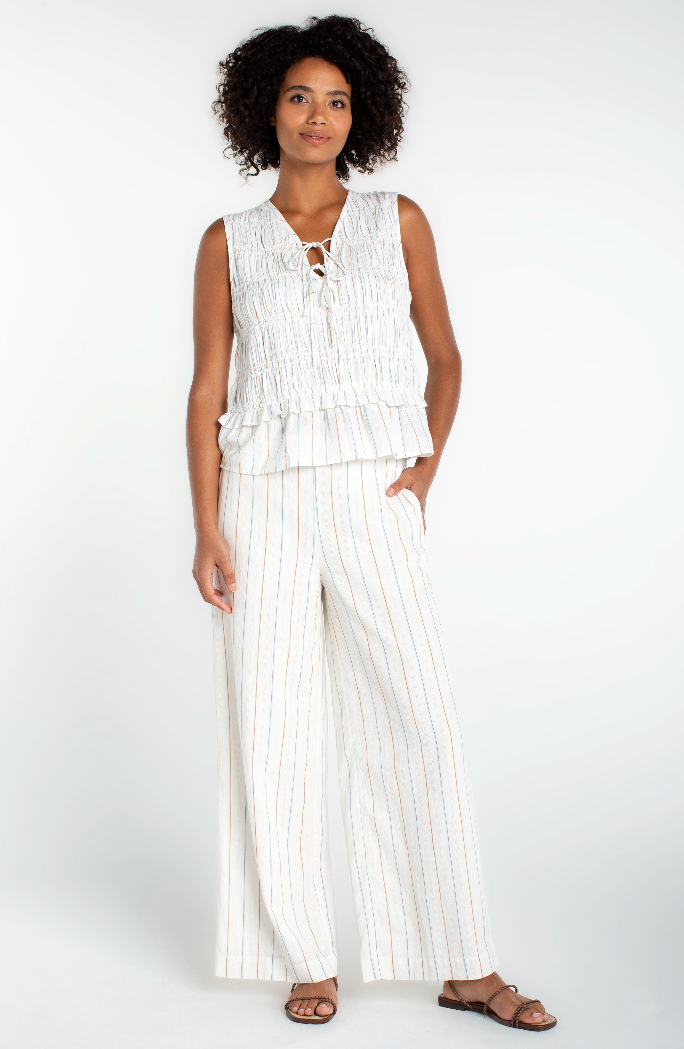 CREAM BLUE MULTI STRIPE