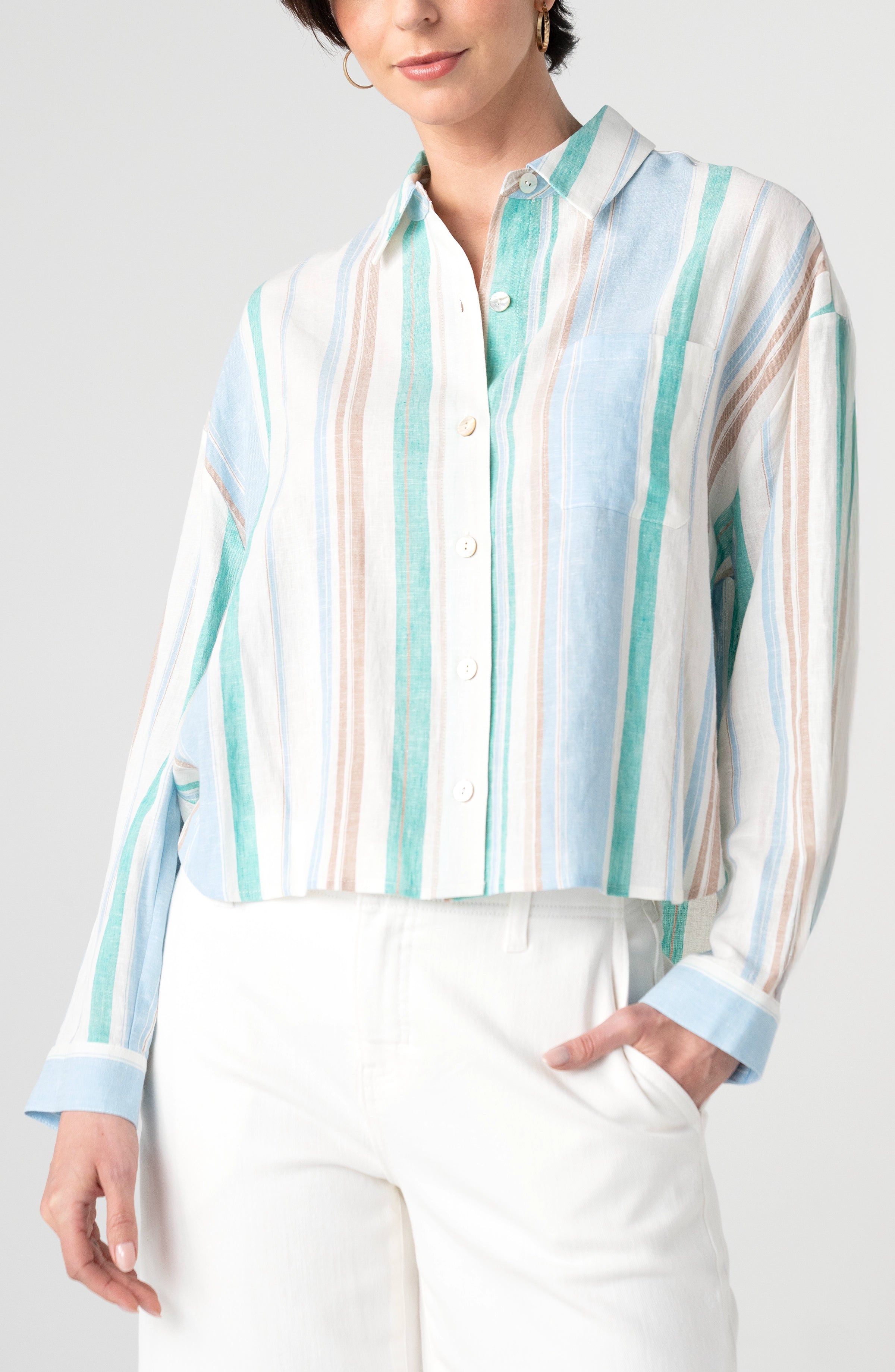 CREAM TEAL MULTI STRIPE
