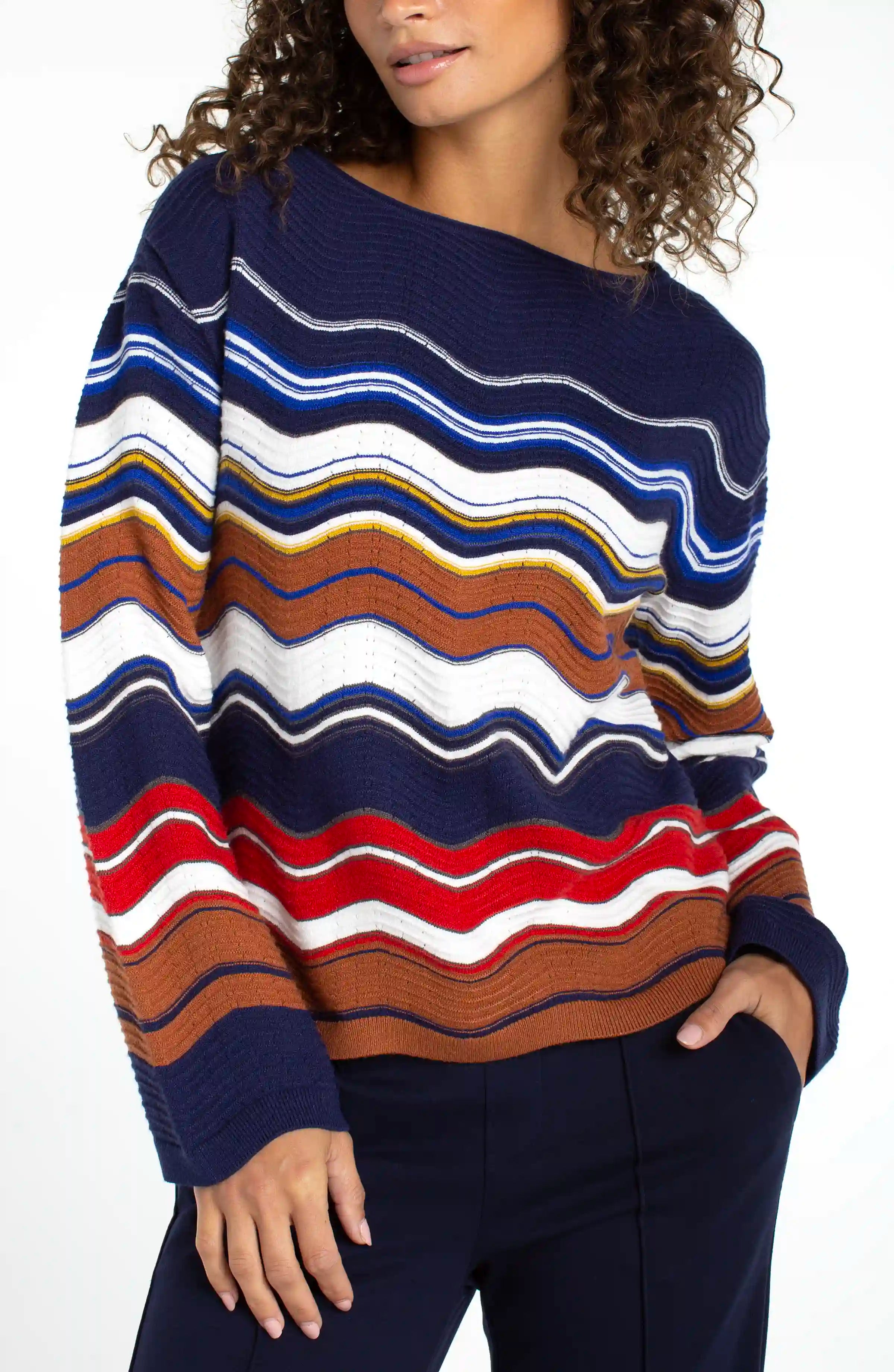 NAVY BROWN MULTI STRIPE