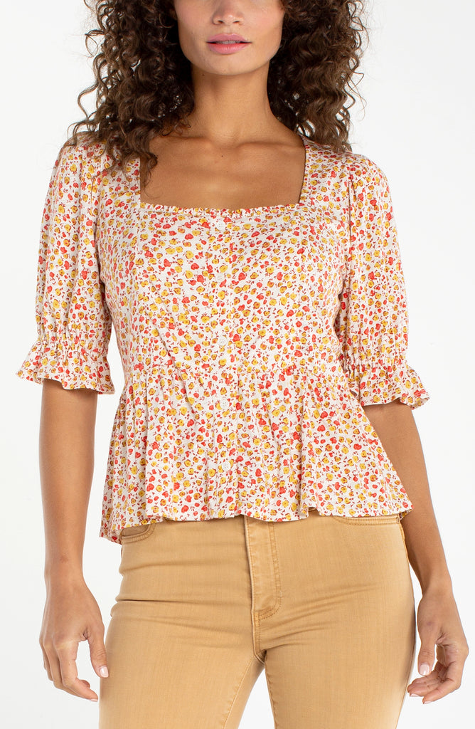 PETITE 1 2 PUFF SLEEVE PEPLUM KNIT TOP