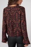 LONG SLEEVE BAND COLLAR WOVWN TOP W/ PNTUCK