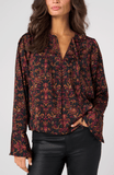 LONG SLEEVE BAND COLLAR WOVWN TOP W/ PNTUCK