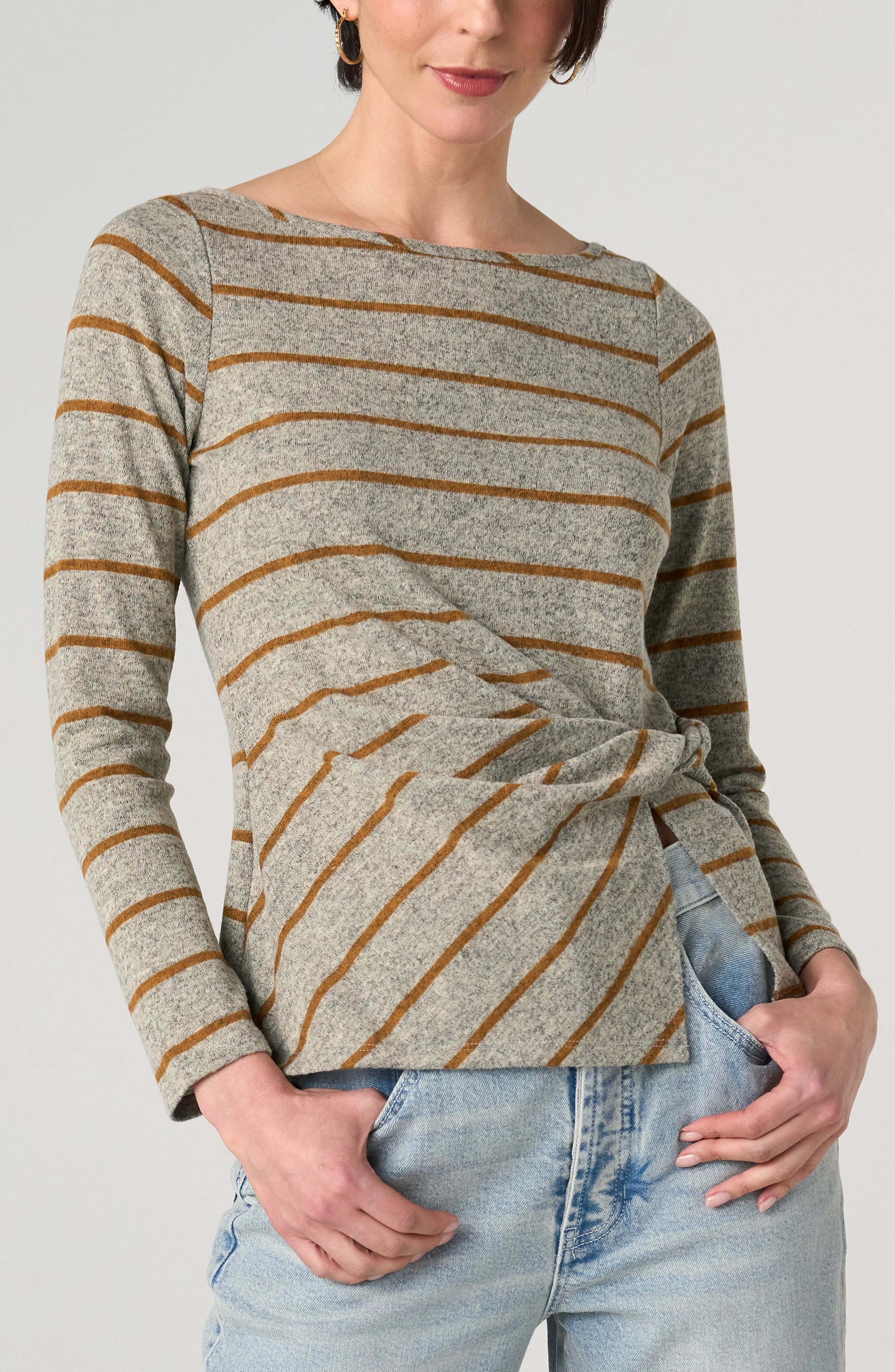 HEATHER GRAY YELLOW STRIPE
