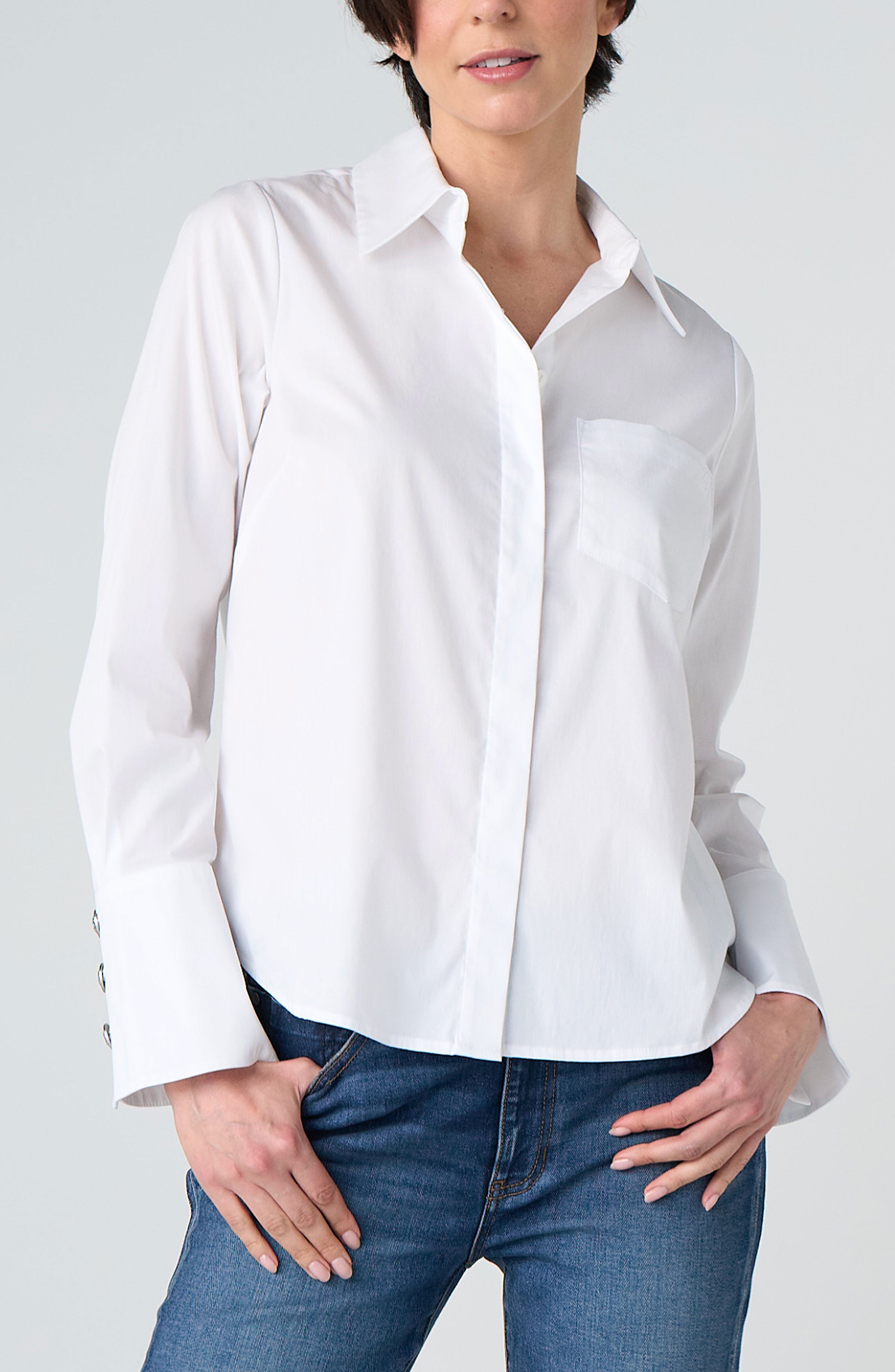 LONG SLEEVE BUTTON FRONT WOVEN SHIRT