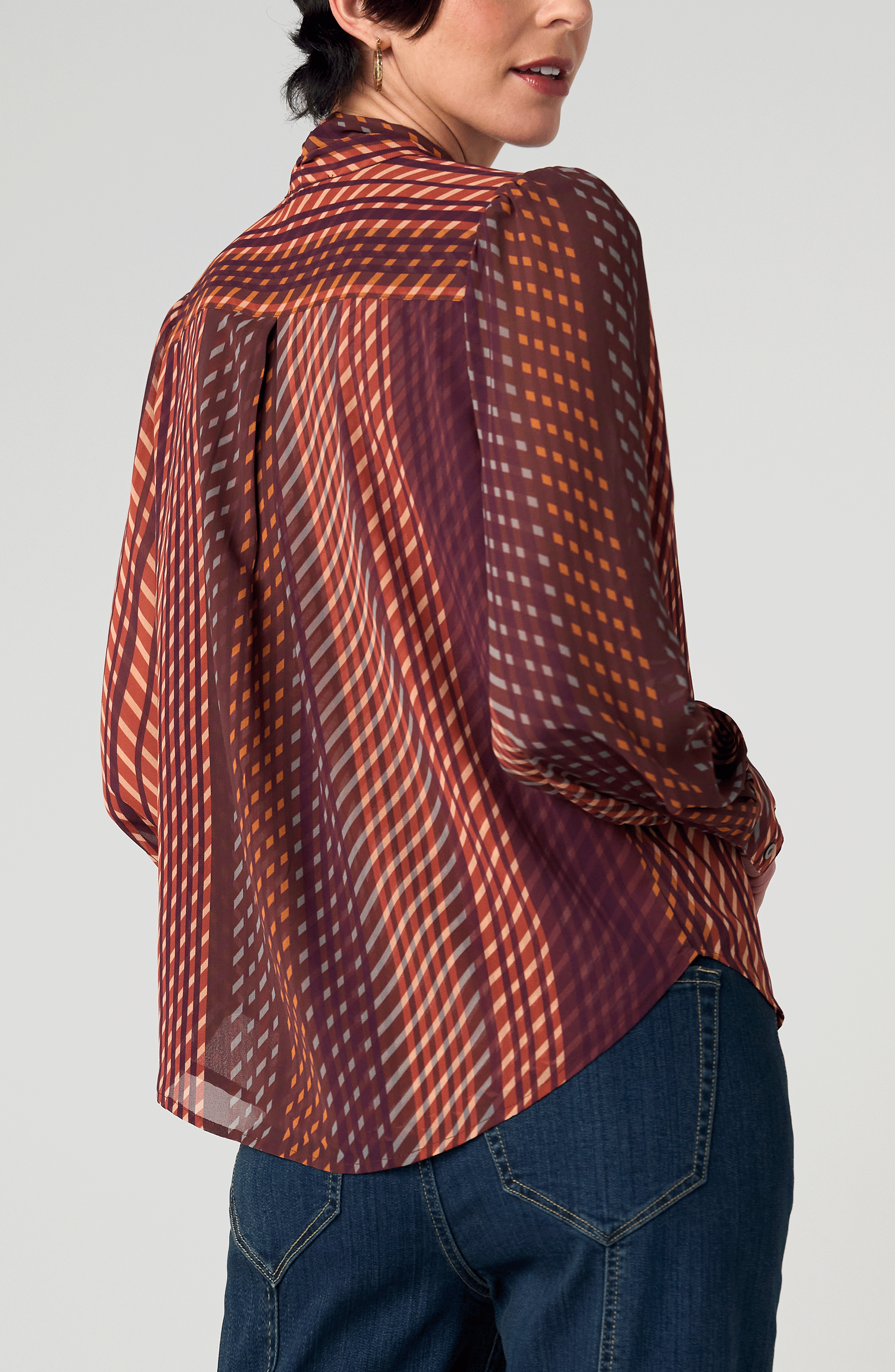 LONG SLEEVE WOVEN BLOUSE W/ NECK TIE
