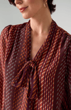 LONG SLEEVE WOVEN BLOUSE W/ NECK TIE