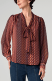 LONG SLEEVE WOVEN BLOUSE W/ NECK TIE