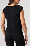 DRAPED NECK SLEEVELESS KNIT TOP W/ LACE