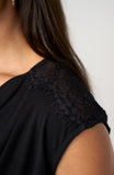 DRAPED NECK SLEEVELESS KNIT TOP W/ LACE