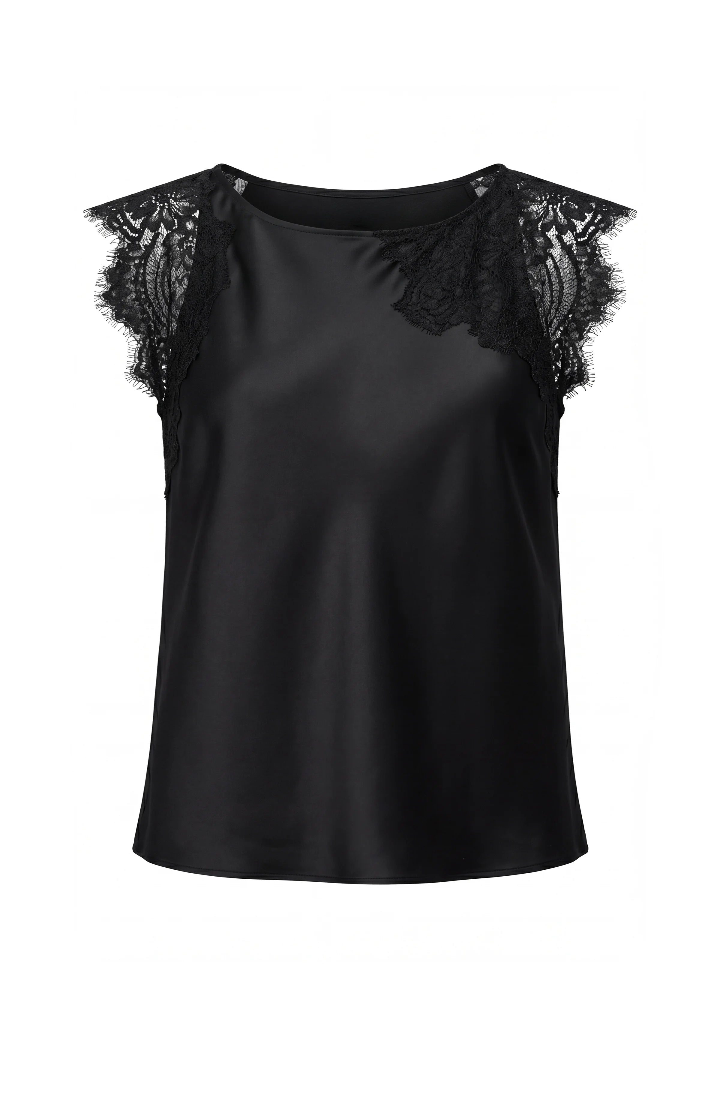 SLEEVELESS WOVEN TOP W/ LACE