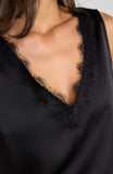 V-NECK WOVEN TANK W/ LACE TRIM