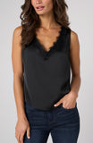 V-NECK WOVEN TANK W/ LACE TRIM