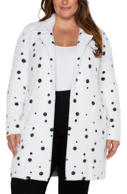 Open OPEN FRONT COATIGAN SWEATER WHITE BLACK PAINTED DOT-1 in gallery view