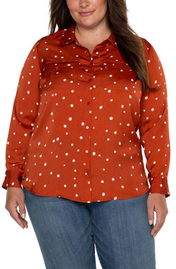 Open FLAP POCKET BUTTON UP WOVEN BLOUSE PAINTED DOT MAPLE RED-1 in gallery view