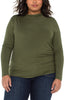 LONG SLEEVE MOCK NECK KNIT TOP W/ SHIRRING