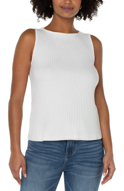 Open SLEEVELESS BOAT NECK RIB KNIT TOP SNOW-1 in gallery view