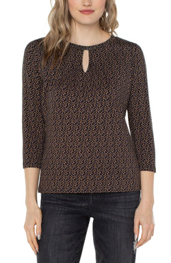 Open PETITE CREW NECK TOP WITH PLEATED FRONT MICRO PEBBLE PRINT-1 in gallery view