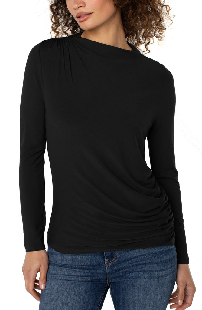 LONG SLEEVE MOCK NECK KNIT TOP W/ SHIRRING – LIVERPOOL LOS ANGELES