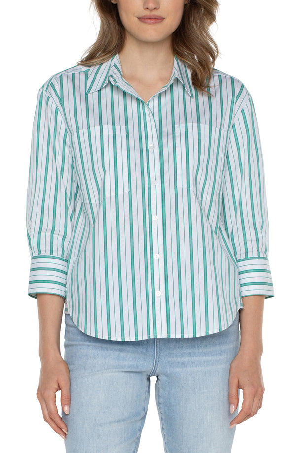 BUTTON FRONT SHIRT WITH 3/4 SLEEVE