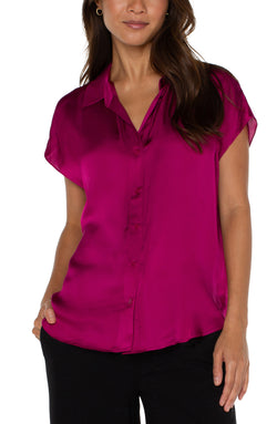 Open BUTTON FRONT DOLMAN SLEEVE BLOUSE FUCHSIA KISS-1 in gallery view