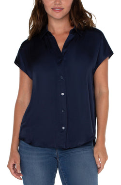 Open BUTTON FRONT DOLMAN SLEEVE BLOUSE DARK NAVY-1 in gallery view