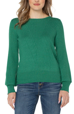 Open CREW NECK SWEATER WITH TRANSFER RIB DETAIL EMERALD HEATHER-1 in gallery view