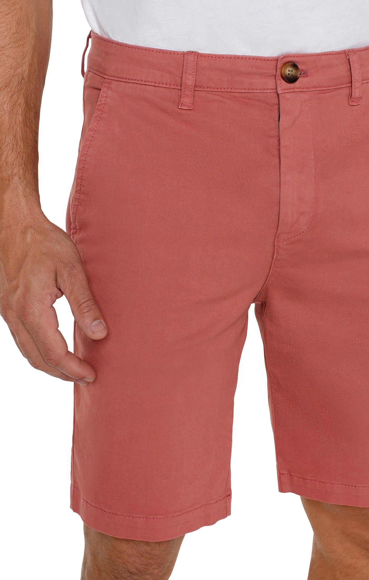 men's pink shorts, casual wear, summer fashion, close-up detail