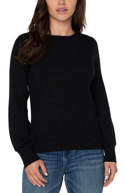 Open CREW NECK SWEATER WITH TRANSFER RIB DETAIL BLACK-1 in gallery view
