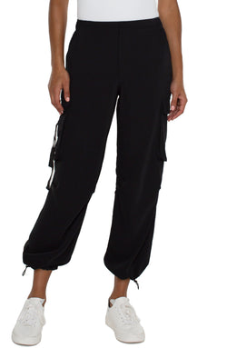 Open PULL-ON PARACHUTE CARGO PANTS BLACK-1 in gallery view