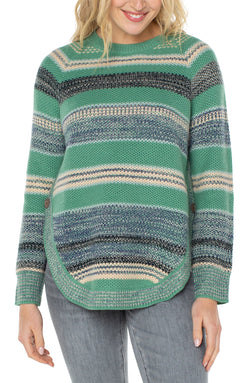 Open RAGLAN SWEATER WITH ROUNDED HEM EMERALD MULTI STRIPE-1 in gallery view