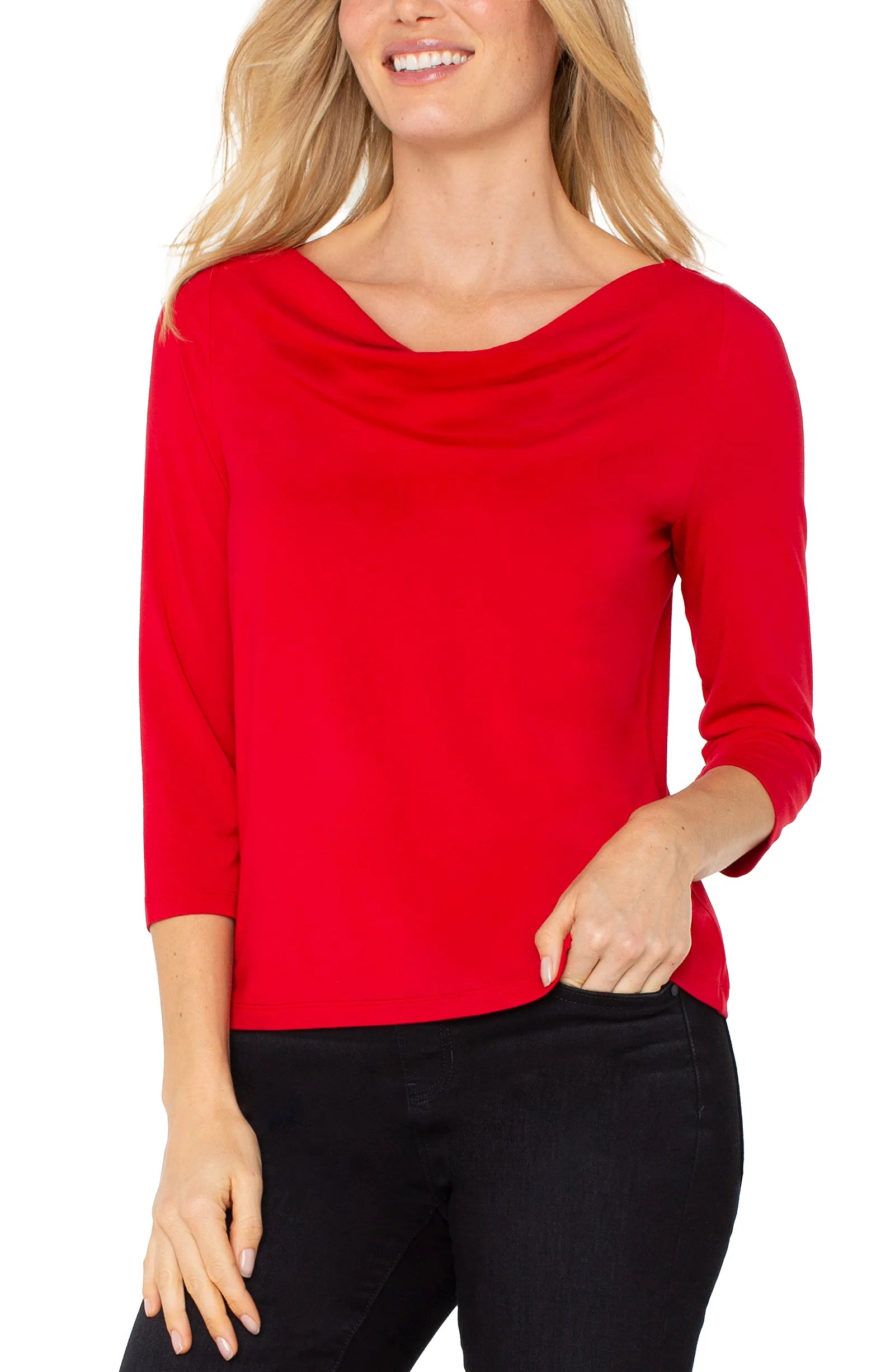 (取寄) リバプールロサンゼルス レディース 3/4 スリーブ ドレープド ネック ニット トップ Liverpool Los Angeles women 3/4 Sleeve Draped Neck Knit Top Tango Red 3/4 SLEEVE DRAPED NECK KNIT TOP – LIVERPOOL LOS ANGELES