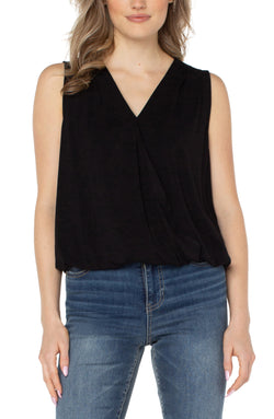 Open SLEEVELESS V-NECK DRAPE FRONT KNIT TOP BLACK-1 in gallery view
