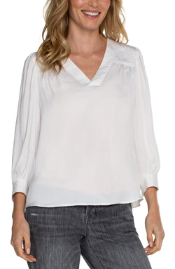 Open V-NECK POPOVER WOVEN BLOUSE IVORY-1 in gallery view