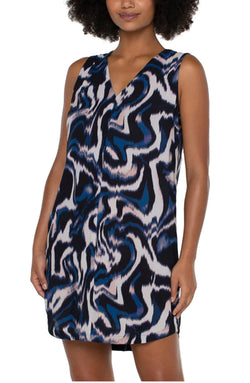 Open SLEEVELESS DOUBLE V-NECK WOVEN DRESS FLOATING INK PRINT-1 in gallery view