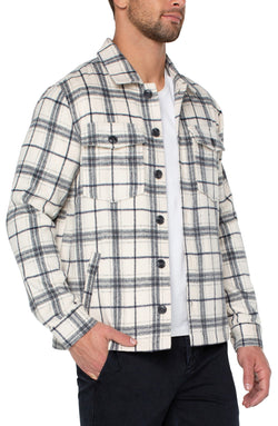 Open SHIRT JACKET CREAM NAVY PLAID-1 in gallery view