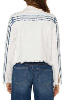 Open CROPPED JACKET WITH INDIGO FRAY HEM CRASHING WAVES WHITE-1 in gallery view