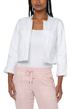 Open CROPPED BRAIDED DENIM JACKET BRIGHT WHITE-1 in gallery view